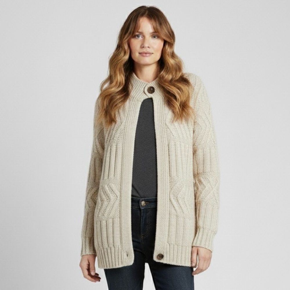 Vintage Oatmeal Beige Wool Zip-up Cardigan Sweater - Small / Medium